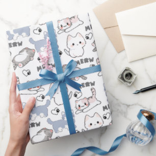 Cute Chubby Kittens and Meow Hearts Wrapping Paper