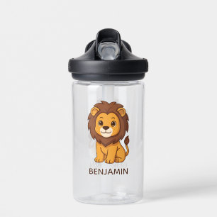 Cute Chubby Lion Custom Name Water Bottle