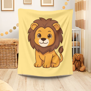 Cute Chubby Lion on Yellow Fleece Blanket