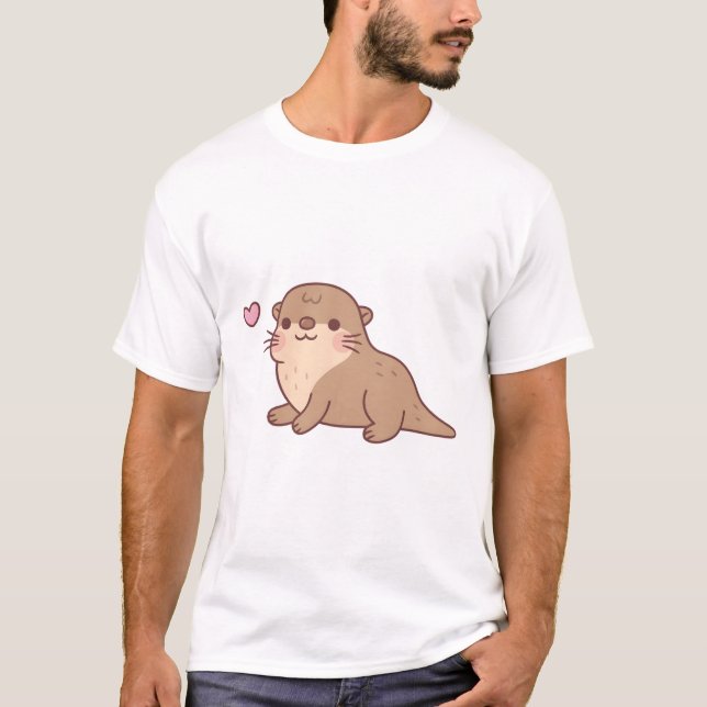 Cute Chubby Otter Doodle  T-Shirt (Front)