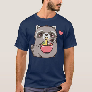 Cute Chubby Raccoon Loves Eating Ramen Noodles T-Shirt
