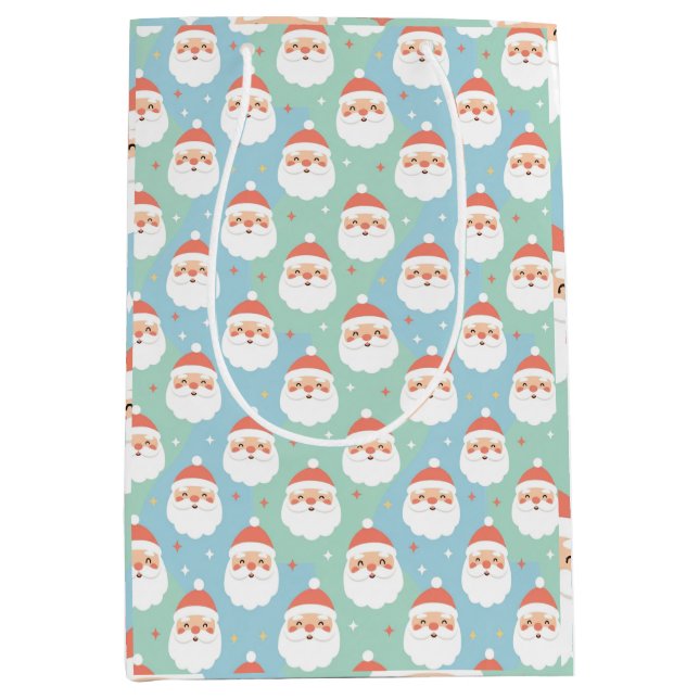 Cute Chubby Santa Heads Pastel Seamless Medium Gift Bag (Front)
