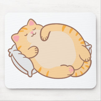 Cute Chubby Sleeping Orange Tabby Cat Pillow Mouse Pad