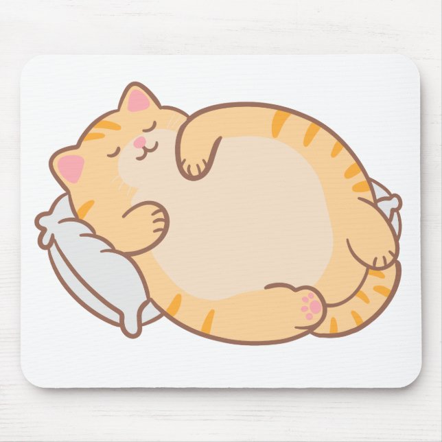 Cute Chubby Sleeping Orange Tabby Cat Pillow Mouse Pad (Front)
