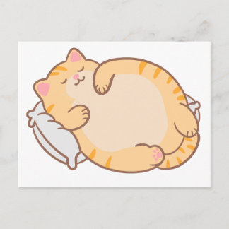 Cute Chubby Sleeping Orange Tabby Cat Pillow Postcard
