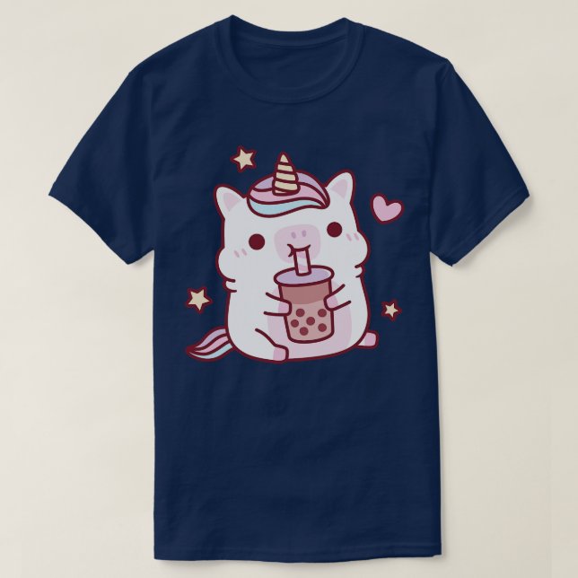 Cute Chubby Unicorn Love Boba Milk Tea T-Shirt (Design Front)