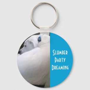 Cute Chubby White Sleeping Puppy Dog Slumber Party Keychain