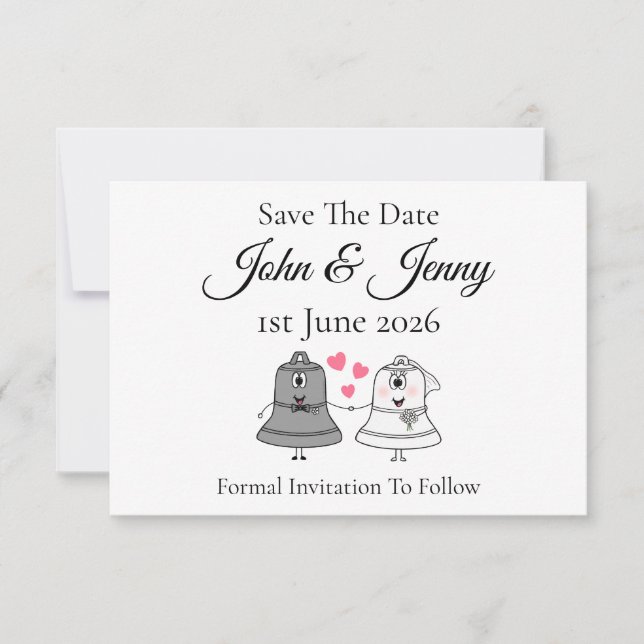 Cute Church Bells Wedding Save The Date (Front)