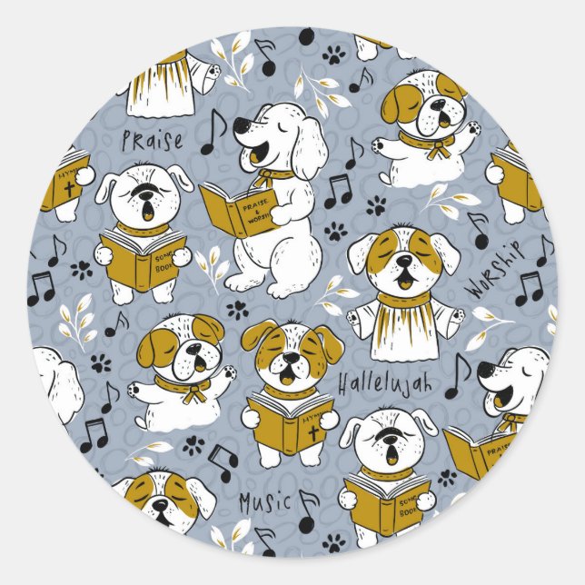 Cute Church choir singing puppies Classic Round Sticker (Front)
