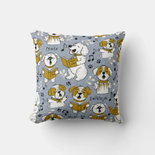 Cute Church choir singing puppies Throw Pillow