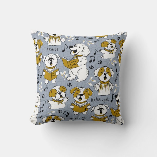 Cute Church choir singing puppies Throw Pillow (Front)
