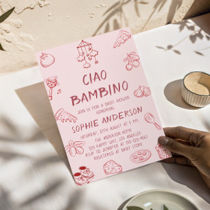 Cute Ciao Bambino Pink Italian Baby Shower Invitation