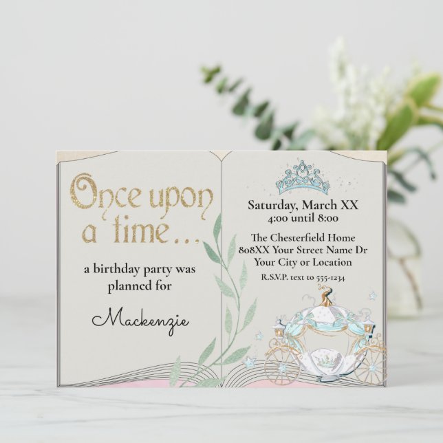 Cute Cinderella Fairytale Book Invitation (Standing Front)