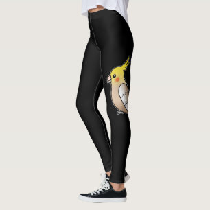 Cute Cinnamon Cockatiel Cartoon Bird Illustration Leggings