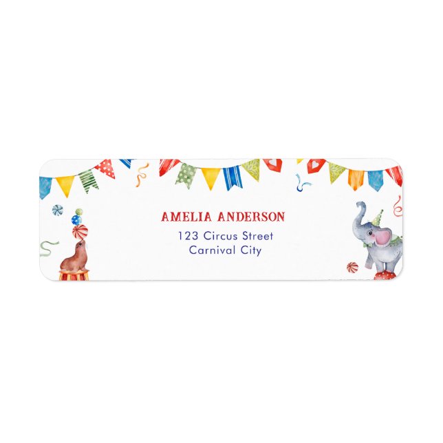 Cute Circus Animals Carnival Address Label (Devant)