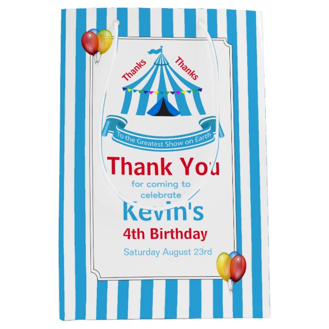 Cute Circus Birthday Party Thank You Medium Gift Bag (Front)