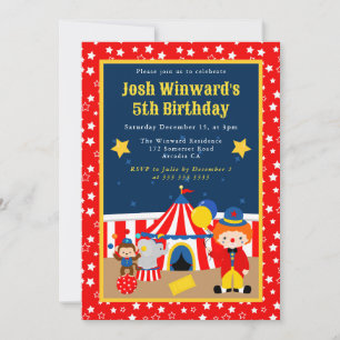 Cute Circus Boy Clown Kids Birthday  Invitation