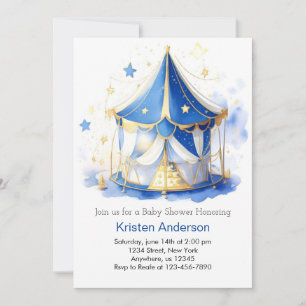 Cute Circus Dreamland Watercolor Boy Baby Shower Invitation