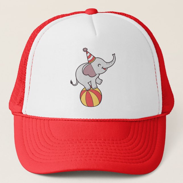Cute Circus Elephant on Ball – Birthday Party Illu Trucker Hat (Front)