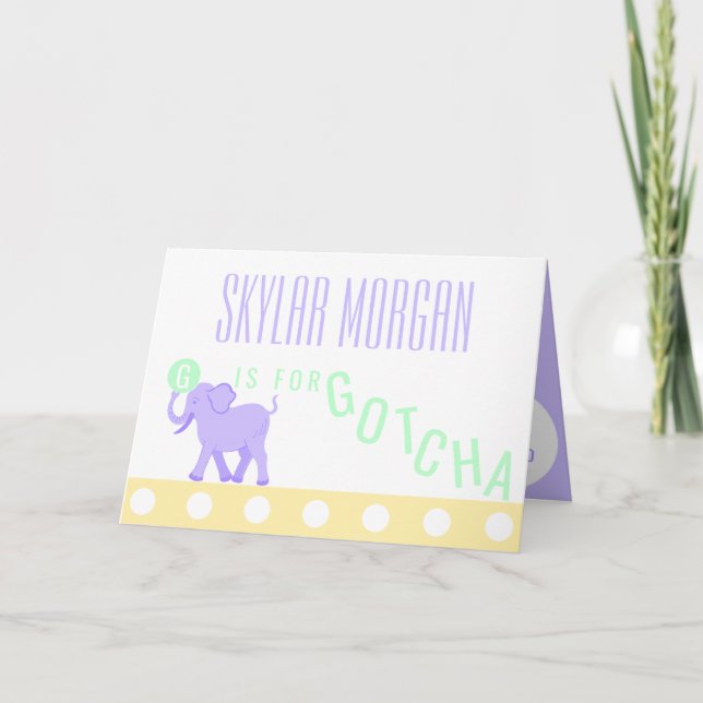 Cute Circus Elephant Purple Adoption Gotcha Day Card (Front)