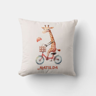 Cute Circus Giraffe on a bike Child's  Throw Pillow