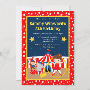 Cute Circus Girl Hula Hoop Kids Birthday  Invitation