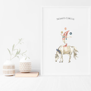 Cute Circus Horse And Clown Carnival Nursery Poster