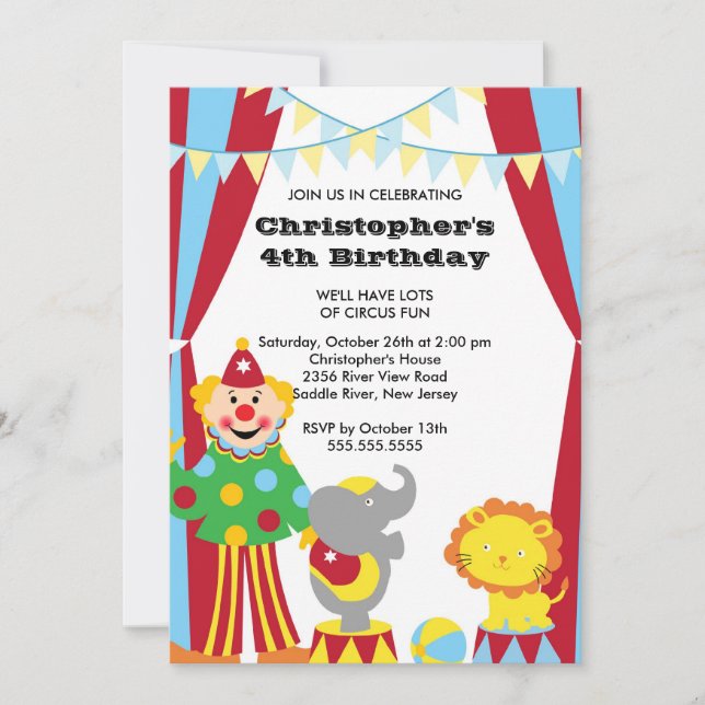 CUTE Circus Kids Birthday Party Invitation (Front)