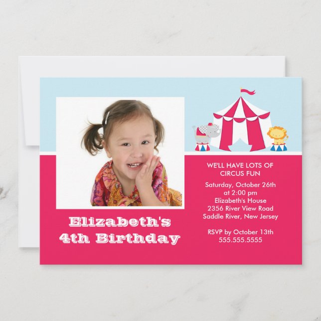 CUTE Circus Kids Birthday Party Invitation PHOTO (Front)
