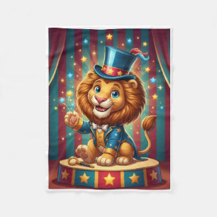 Cute Circus Lion Wearing Top Hat Fleece Blanket