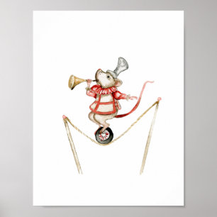 Cute Circus Mouse With Trumpet Carnival Nursery Poster