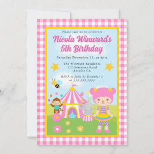 Cute Circus Pink Hair Girl Trainer Kids Birthday  Invitation