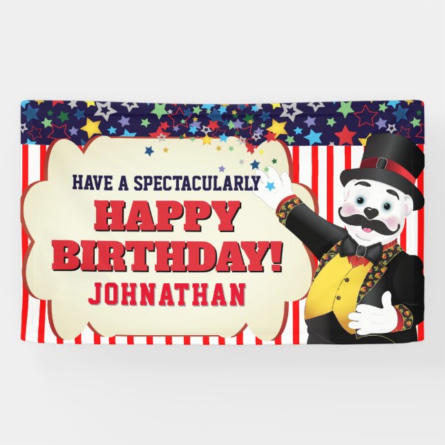 Cute Circus Ringmaster Cartoon Polar Bear Banner (Horizontal)