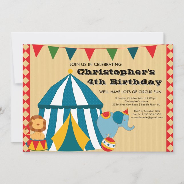 CUTE Circus Tent Birthday Party Invitation (Front)