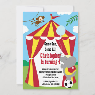 Cute Circus Tent Birthday Party Invitations