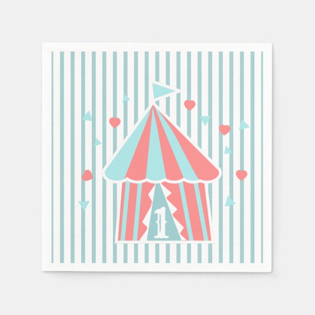 Cute Circus Tent First Birthday  Napkin (Front)