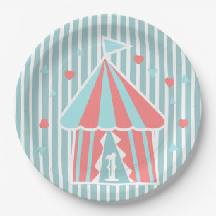 Cute Circus Tent First Birthday  Paper Plate