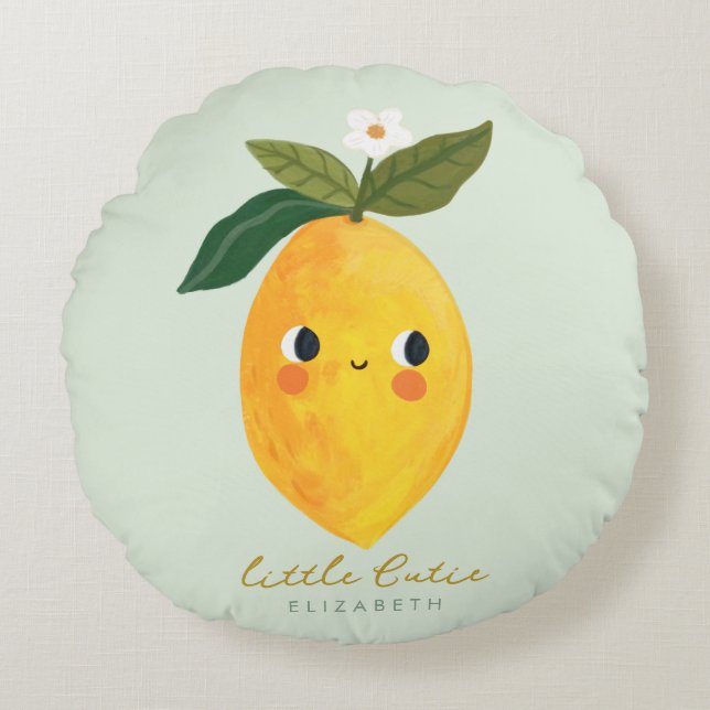 Cute Citrus Lemon Flowers Greenery  Round Pillow (Front)