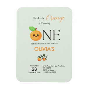 Cute Citrus Orange 1st Birthday Invitation Magnet