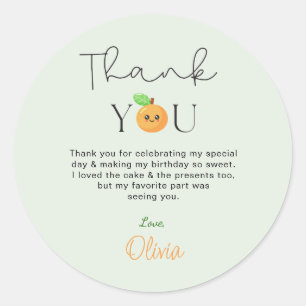 Cute Citrus Orange 1st Birthday Thank You Gift Classic Round Sticker