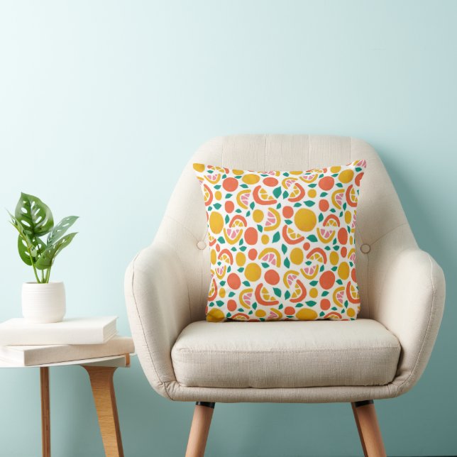 Cute Citrus Orange Grapefruit Pattern Throw Pillow (Chair)
