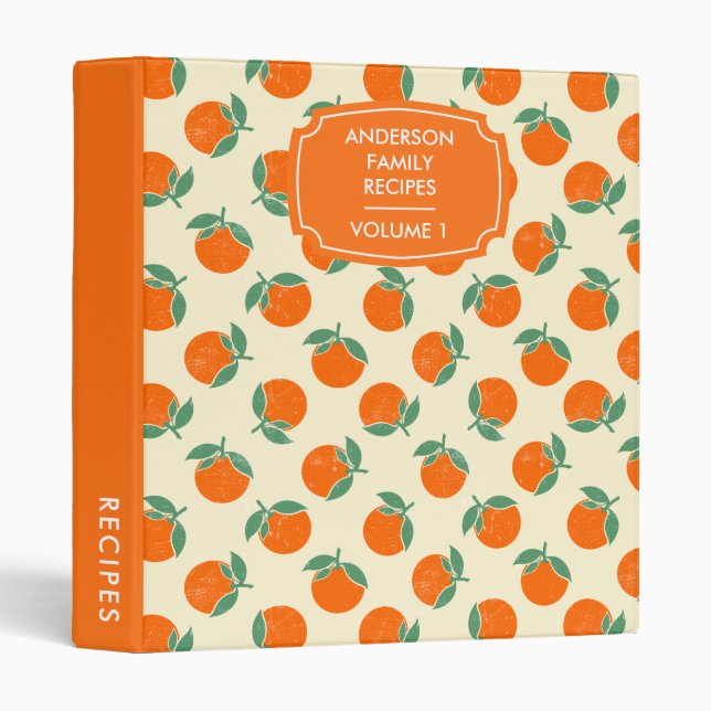 Cute Citrus Oranges Pattern Personalized Recipe Binder (Front/Spine)