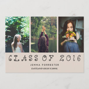 Cute Class Of 2016 Three Photos Graduation Party Invitation