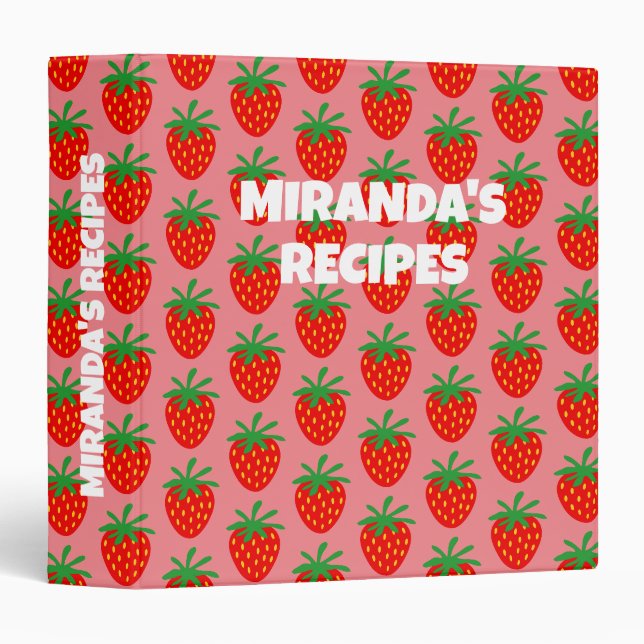 Cute classeur de recette avec motif de fraises rou (Devant/Côté)