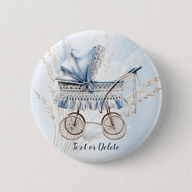 Cute Classic Baby Stroller Blue Floral Beautiful 2 Inch Round Button (Front)