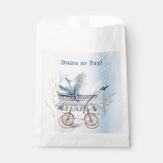 Cute Classic Baby Stroller Blue Floral Beautiful Favour Bag (Front)