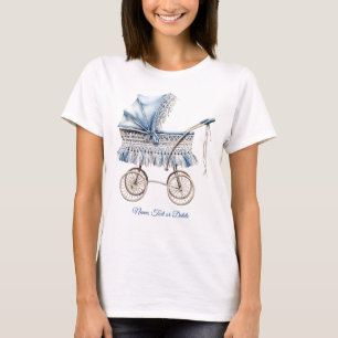 Cute Classic Baby Stroller Blue Floral Women T-Shirt