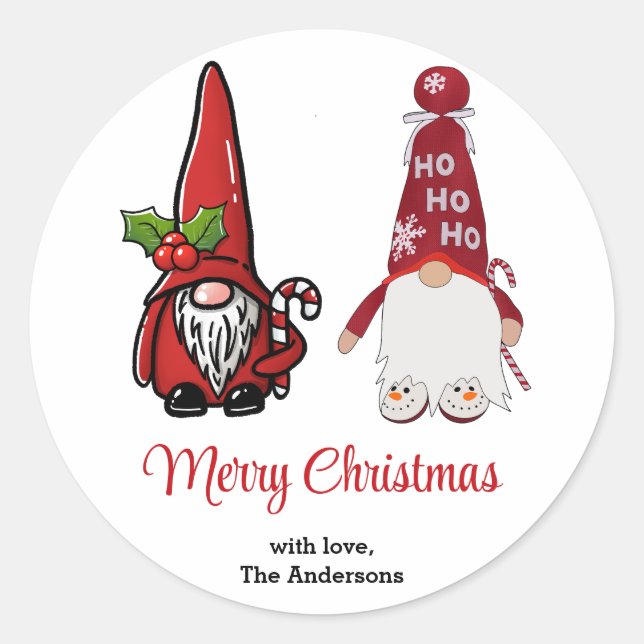 Cute Classic  Gnomes Custom Christmas Round Sticker (Front)