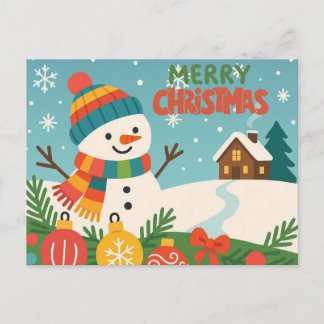 Cute, classic Merry Christmas snowman Holiday Postcard