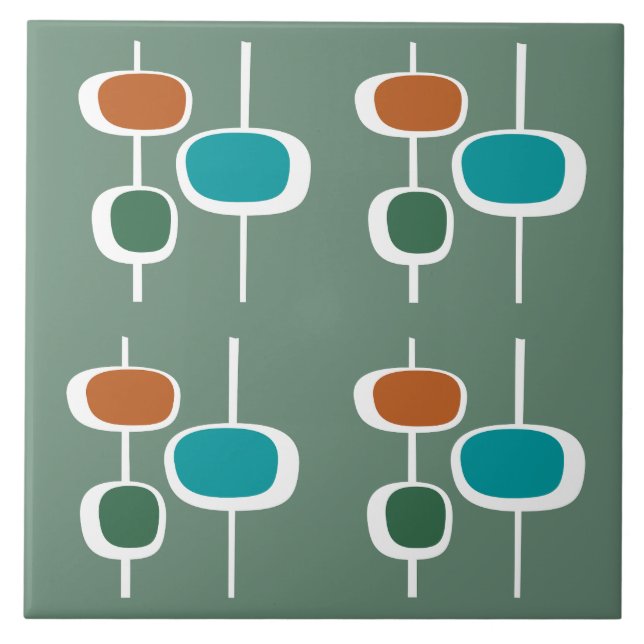 Cute classic pattern beautiful sage green orange tile (Front)